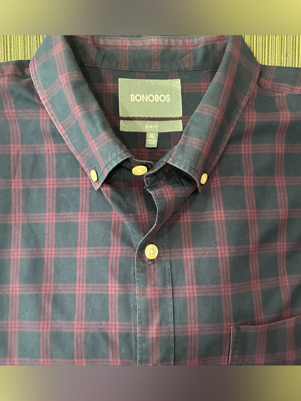 Bonobos Navy and Burgundy Plaid Button-Down Shirt XL dress classic